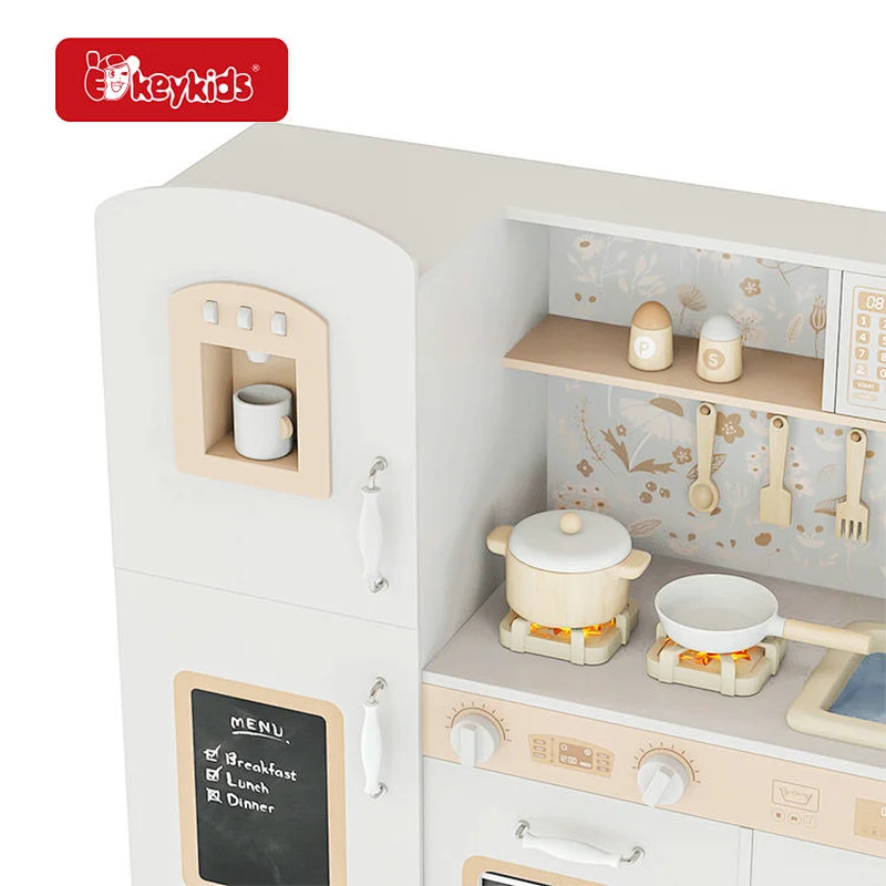 Eco friendly preschool children Ivory wooden toy kitchen with running water W10C790C