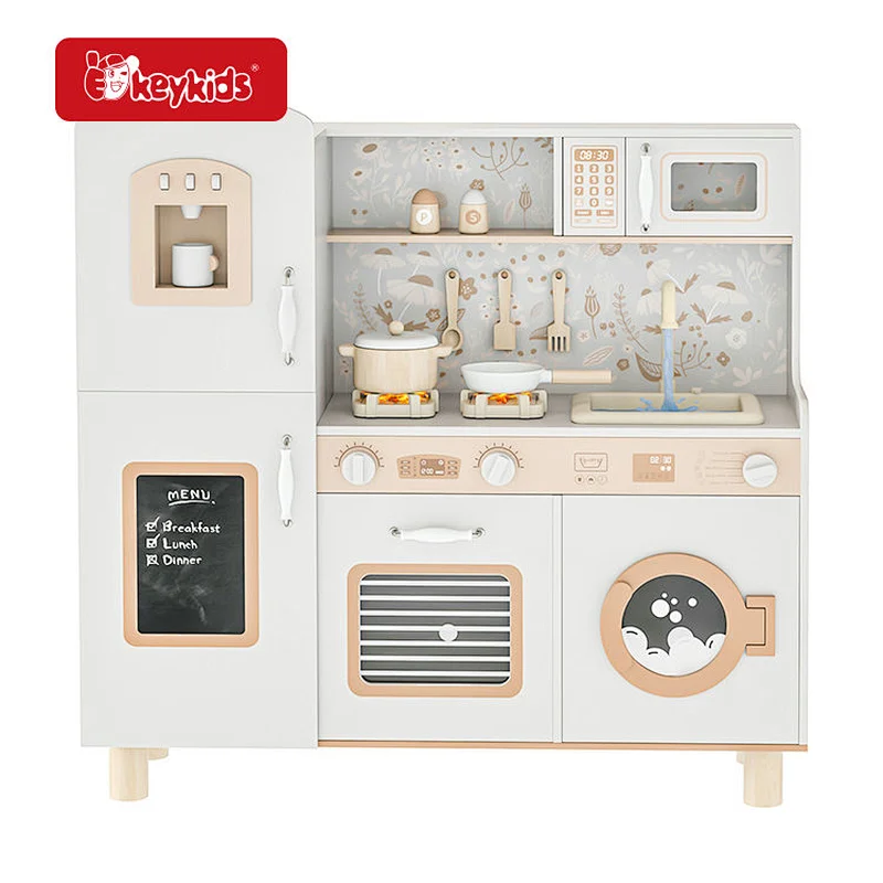 Eco friendly preschool children Ivory wooden toy kitchen with running water W10C790C