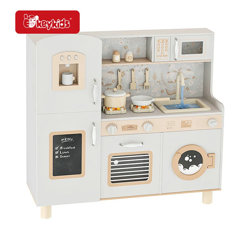 Eco friendly preschool children Ivory wooden toy kitchen with running water W10C790C